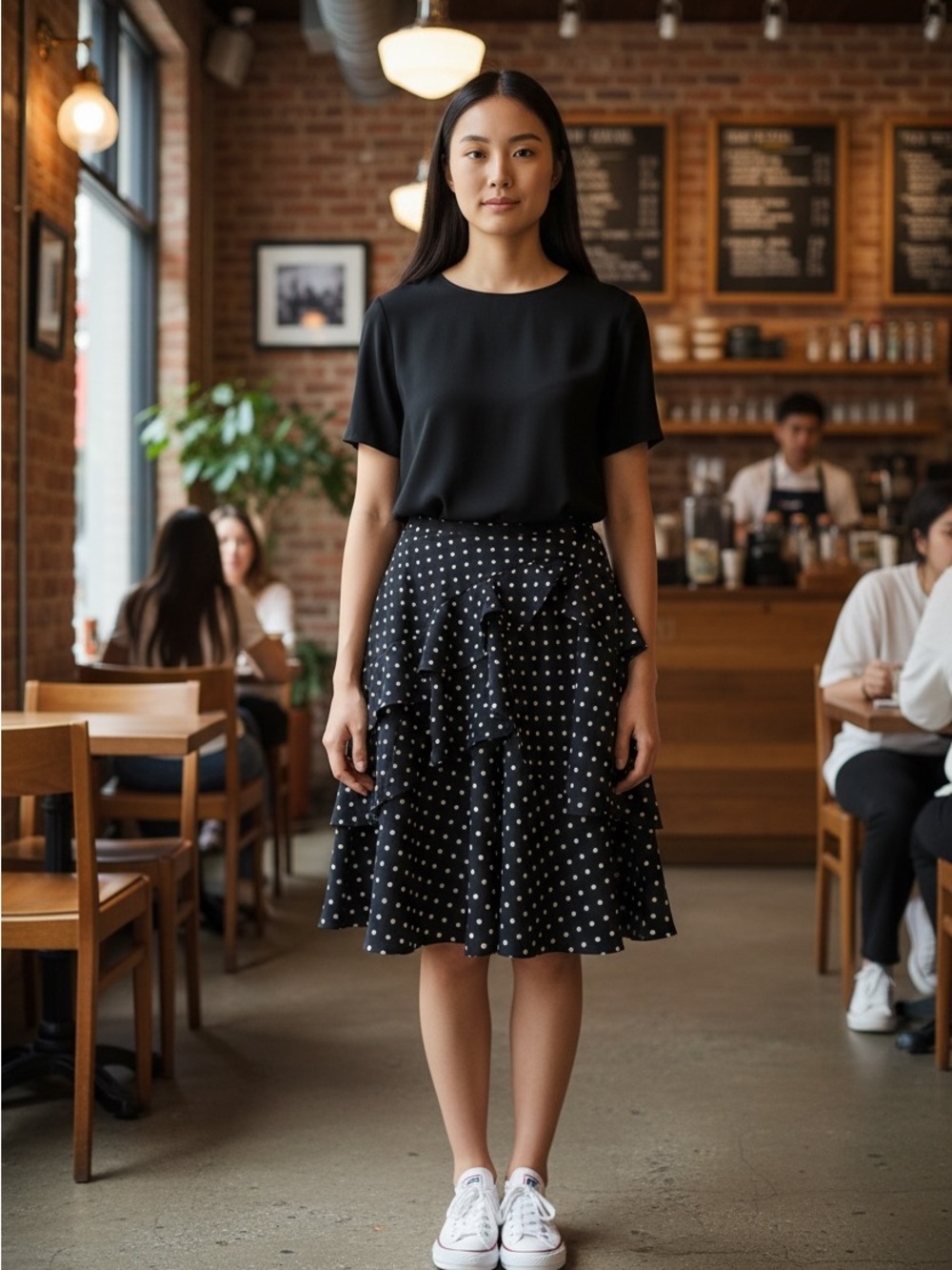 Lauren by Ralph Lauren Black Polka Dot Ruffle Skirt
